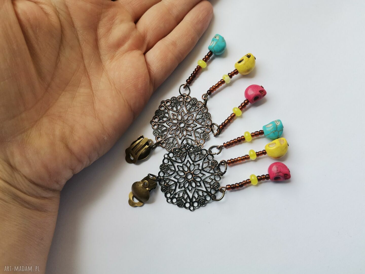 Klipsy etno boho folk z czaszką - box x1
