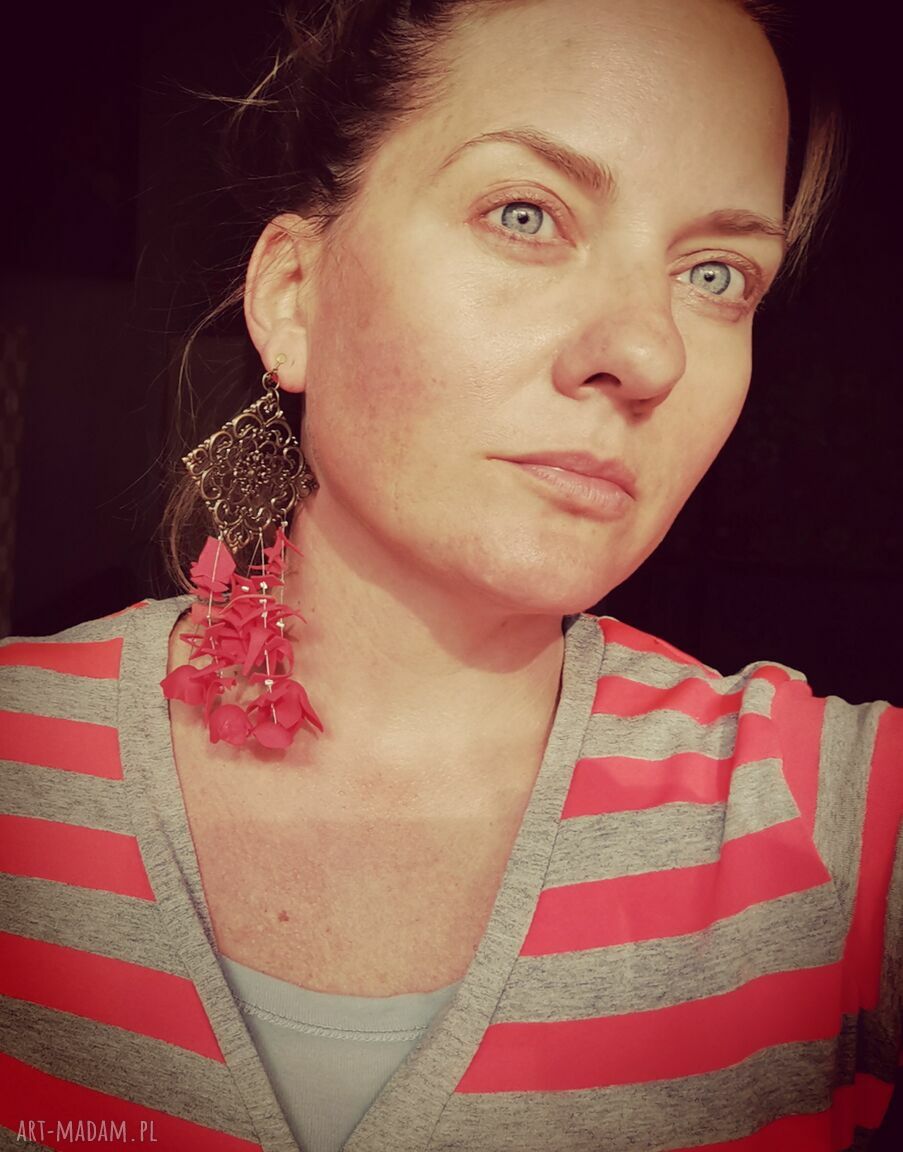 Klipsy etno boho Kwiaty Frida w ciepłych kolorach