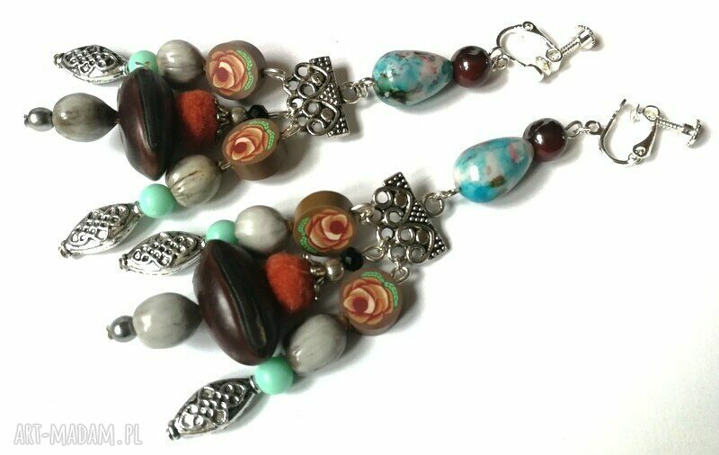 Klipsy etno boho wiszące handmade - chwosty i folkowy klimat