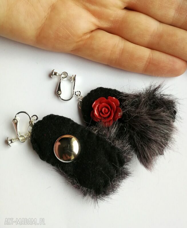 Klipsy etno-boho „Futro Róże” - handmade klipsy