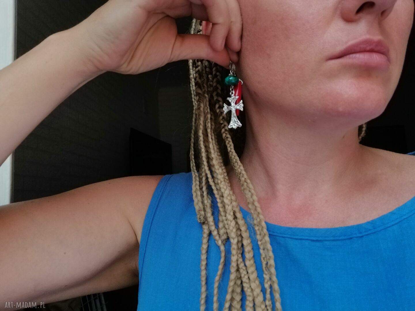 Klipsy etno-boho folk z krzyżem - rękodzieło