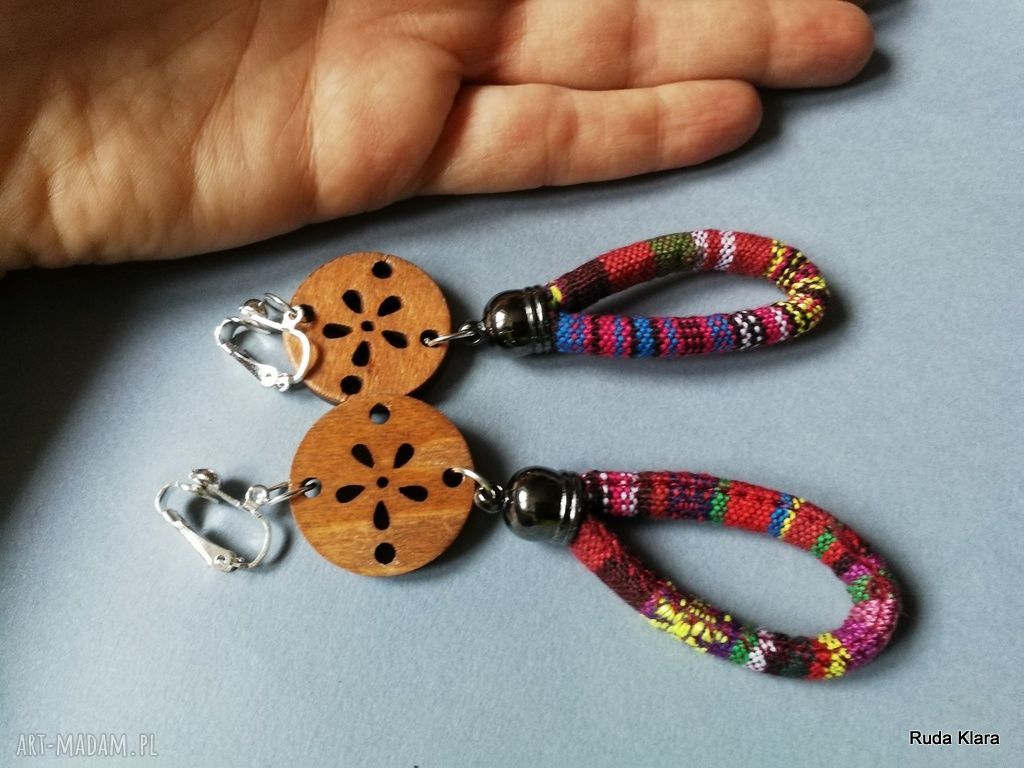 Klipsy etno boho z rzemienia i liny - lekkie klipsy handmade