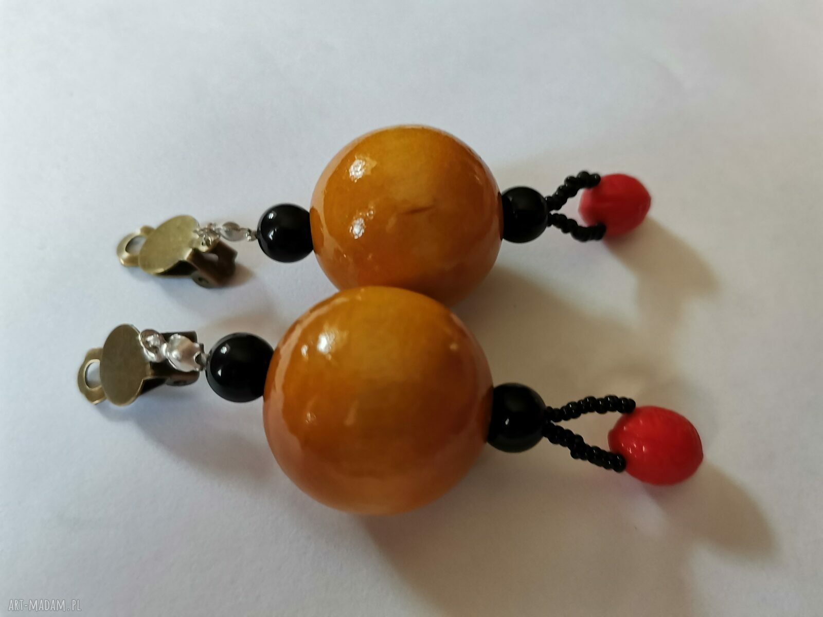 Autorskie klipsy etno-boho Ruda Klara - kolorowe drewno folk (box x1)