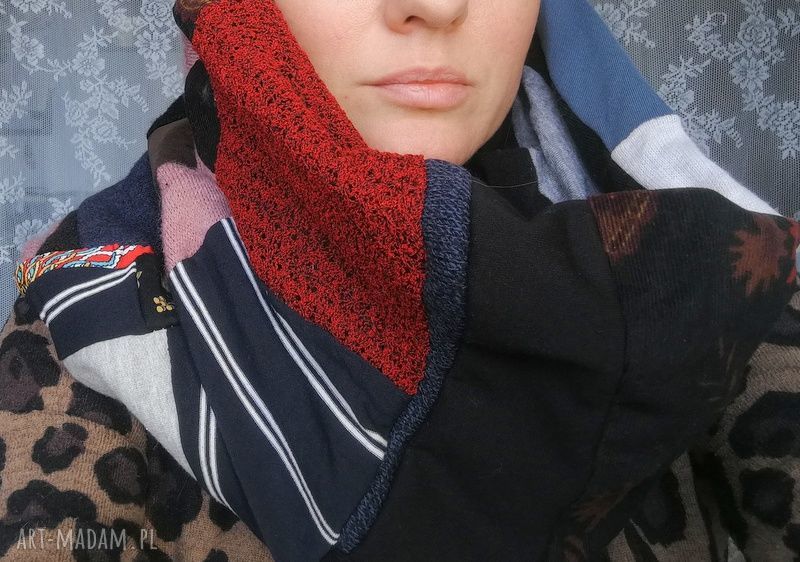 Kolorowy komin patchworkowy zimowy boho, ręcznie szyty i bardzo ciepły
