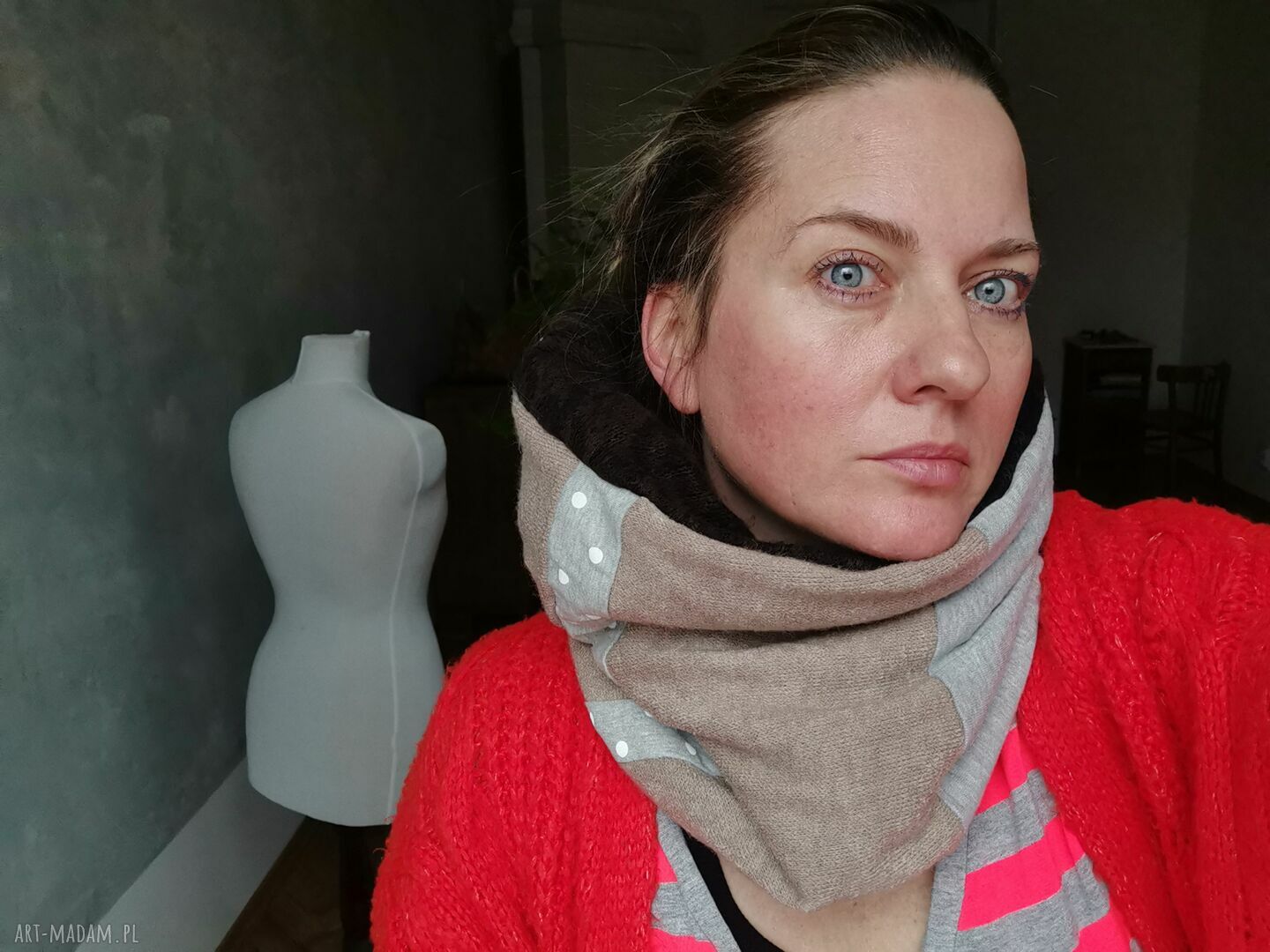 Kolorowy komplet etno boho - komin i czapka z frędzlami