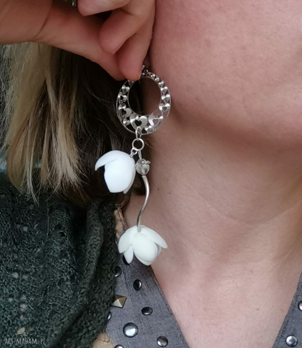Kwiatowe kolczyki boho etno wiszące - konwalia i jaśmin (Box x1)
