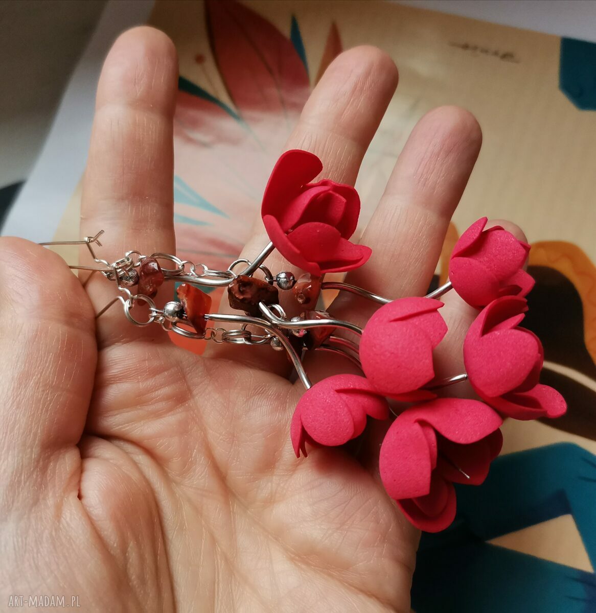 Kolczyki etno wiszące kwiatowe Boho Box X1 - lekkie handmade