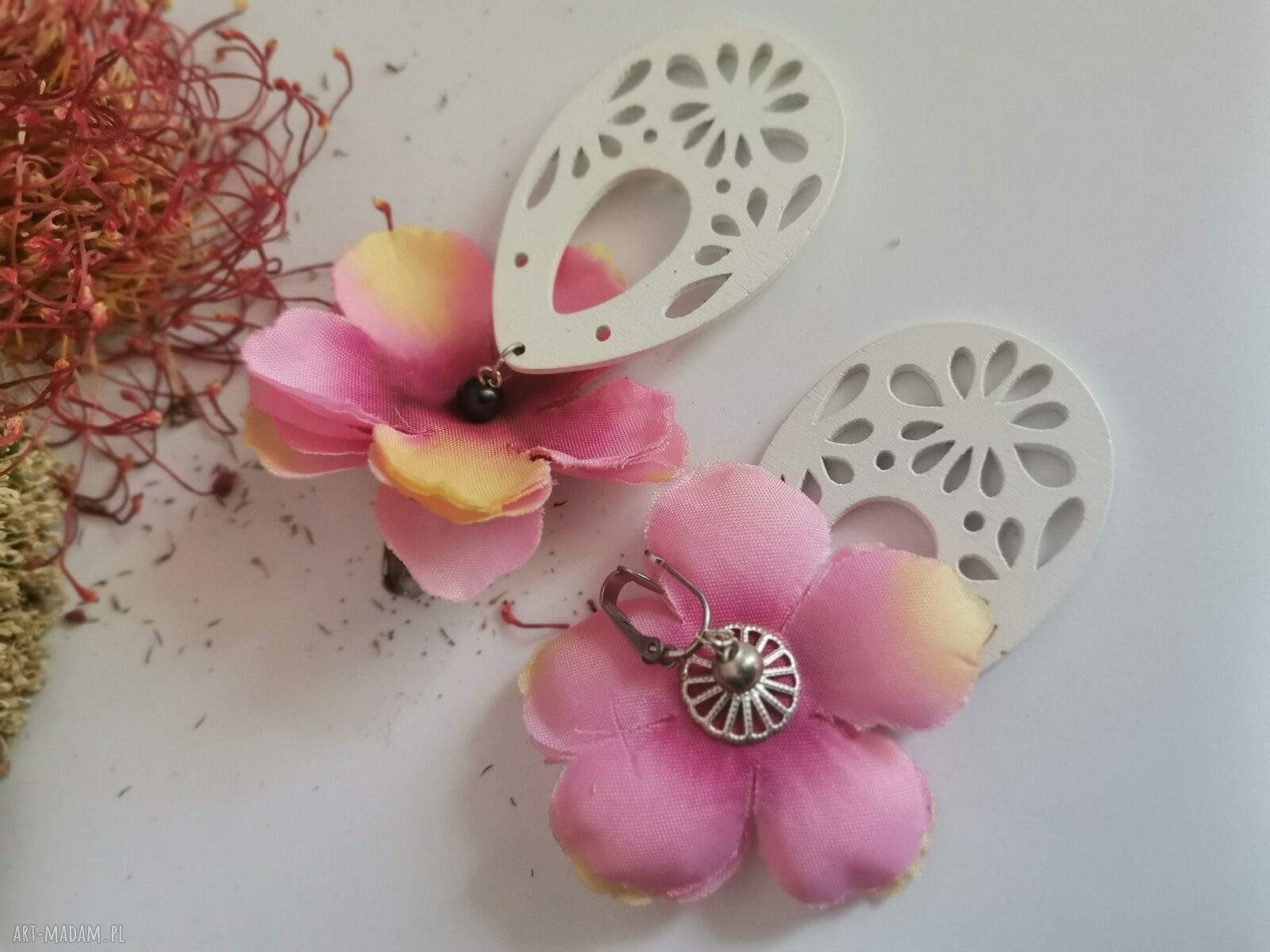 Klipsy etno boho w kwiaty - lekkie Folk Frida