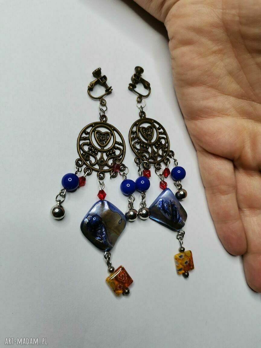 Klipsy etno wiszące długie - lekkie boho folk frida (box x1)