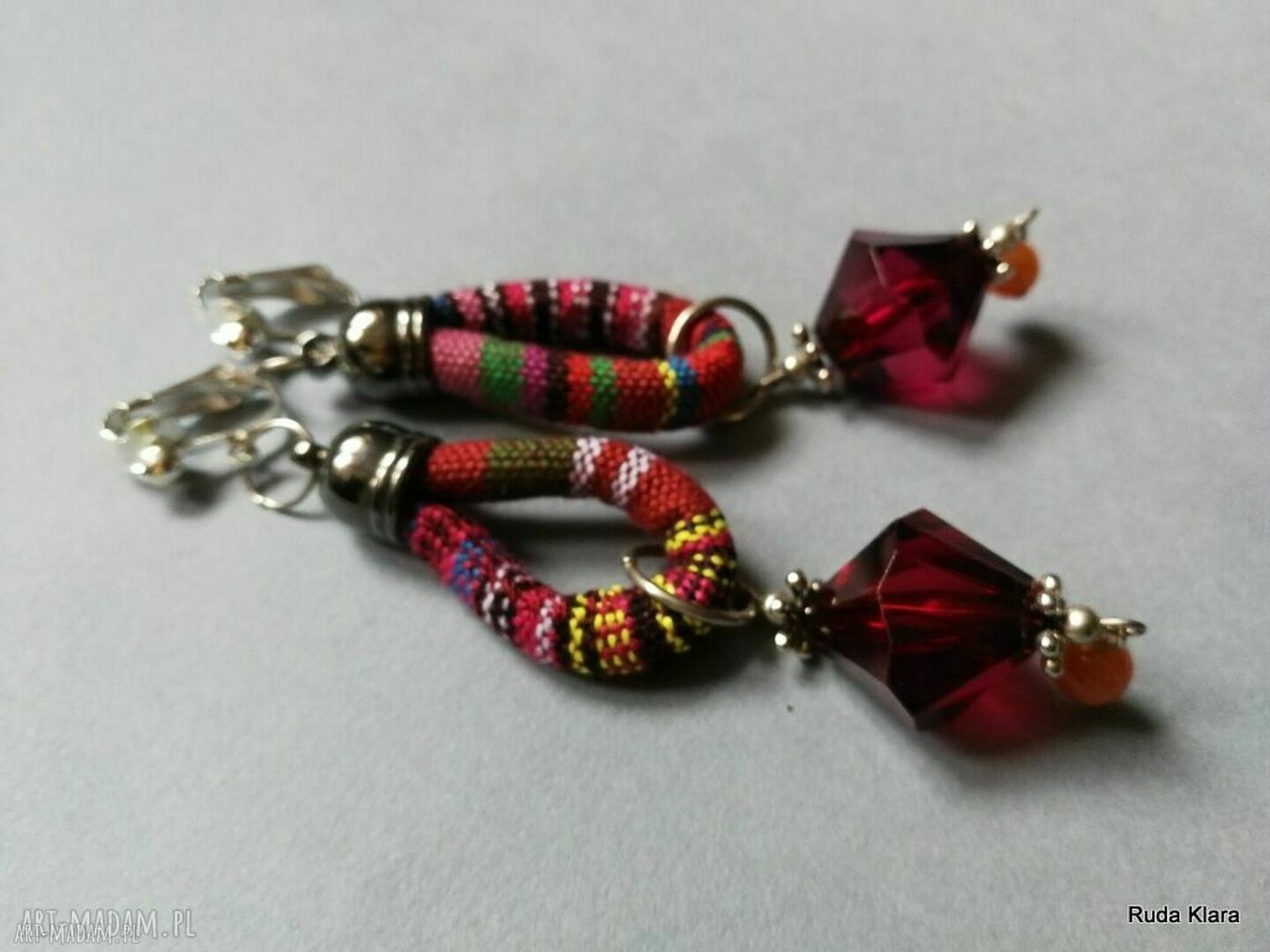 Kolorowe klipsy etno boho Lina Box X1 - lekkie, handmade Ruda Klara