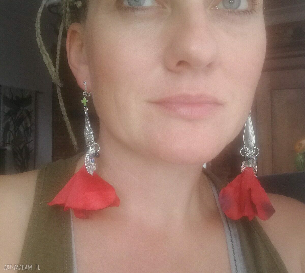 Kolorowe klipsy boho etno folk - kwiatowe i wiszące bali na klipsy