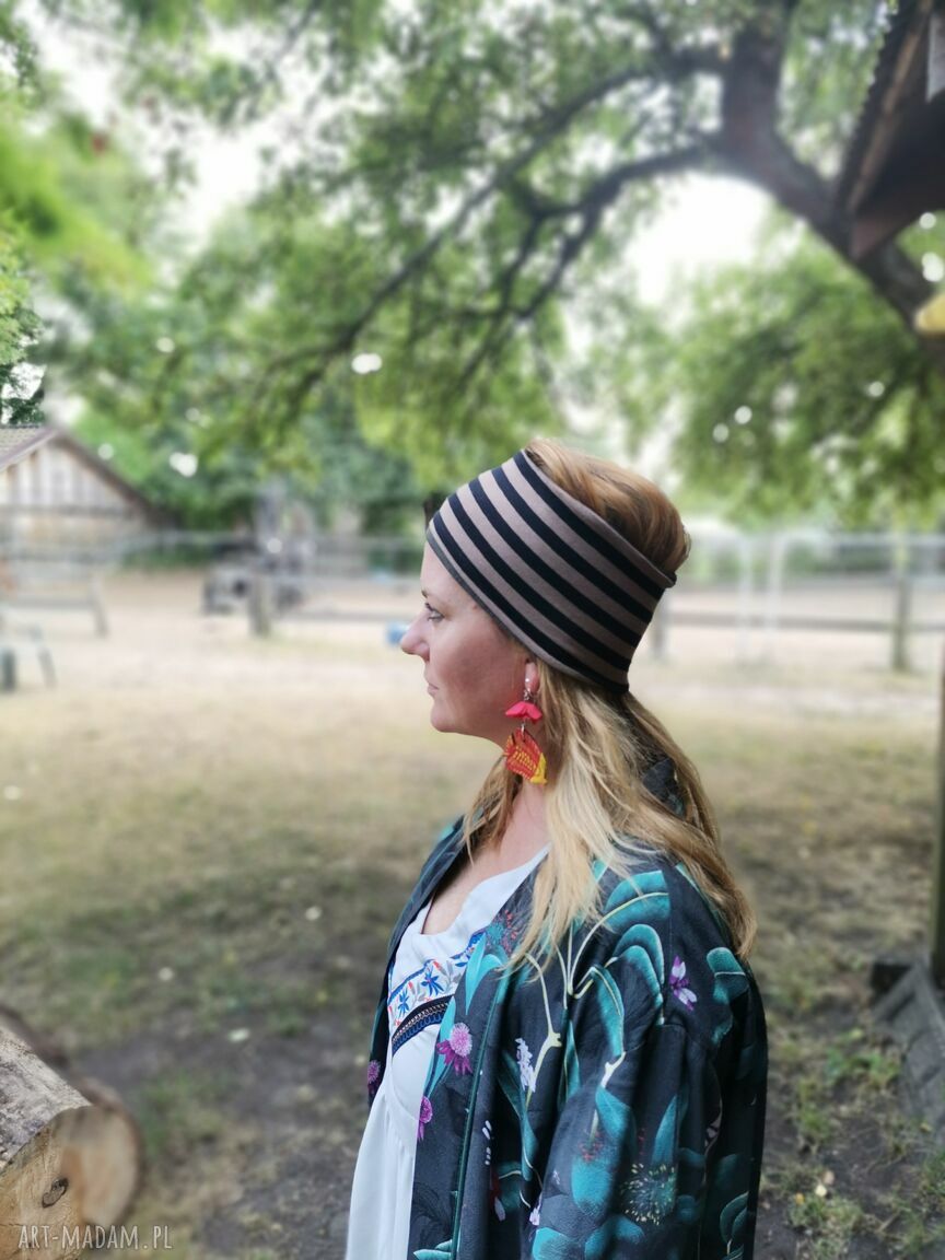 Klipsy etno boho wiszące z malowanymi ceramicznymi rybkami i frędzlami