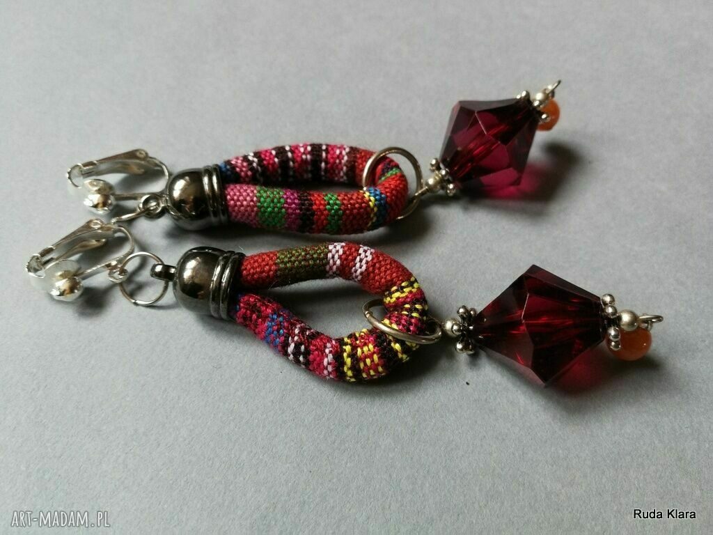 Kolorowe klipsy etno boho Lina Box X1 - lekkie, handmade Ruda Klara