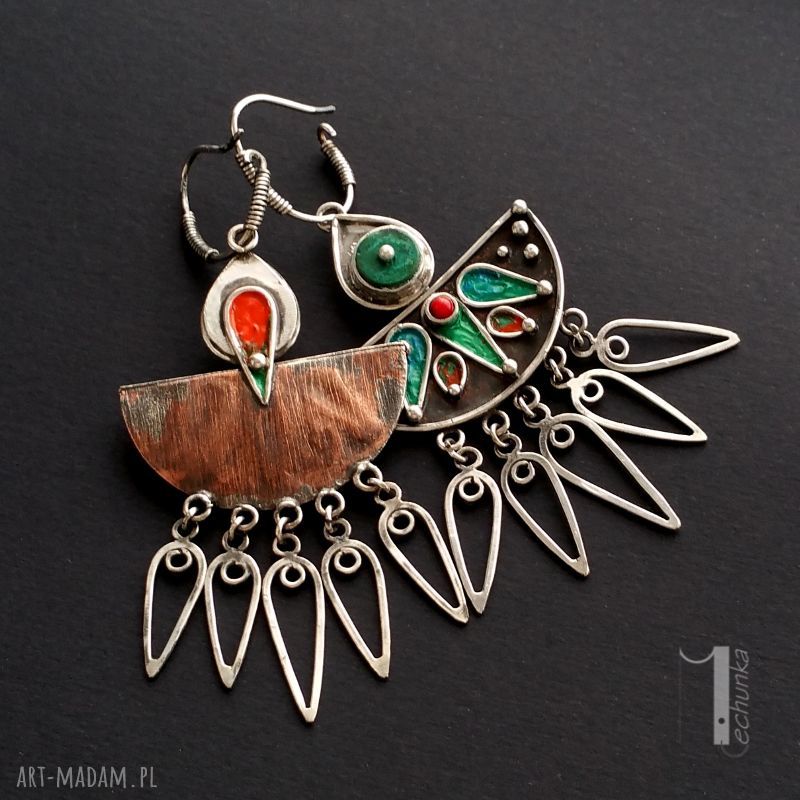 kolczyki: Maroko srebrne kolczyki z howlitem i koralem ręcznie wykonane