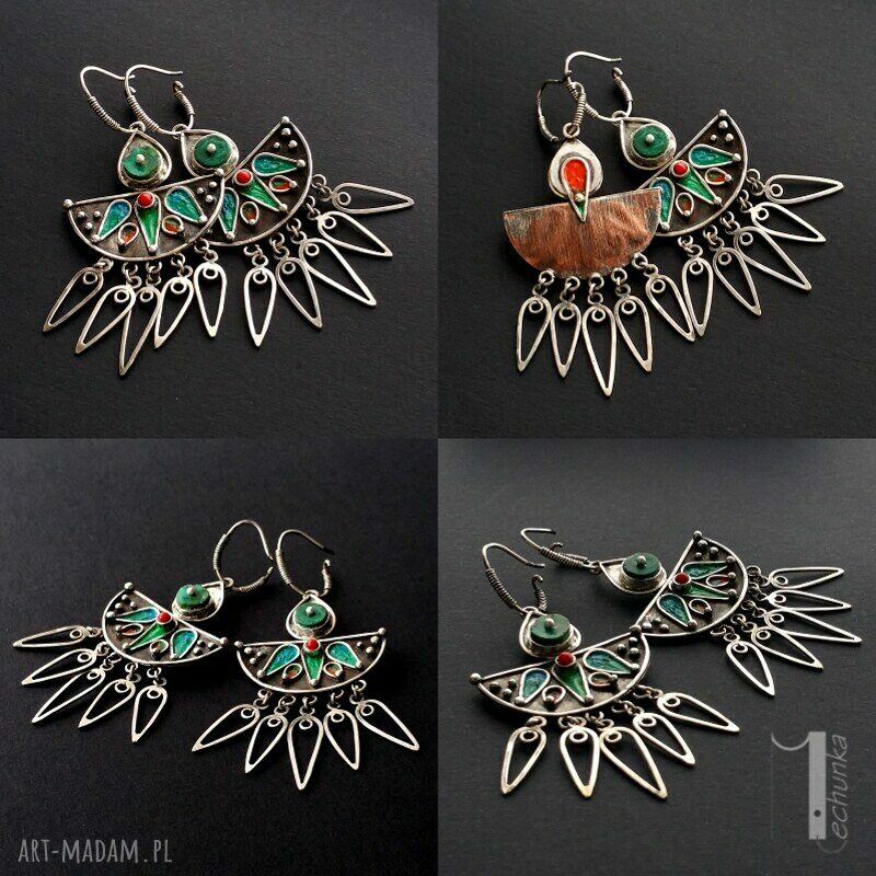 kolczyki: Maroko srebrne kolczyki z howlitem i koralem ręcznie wykonane