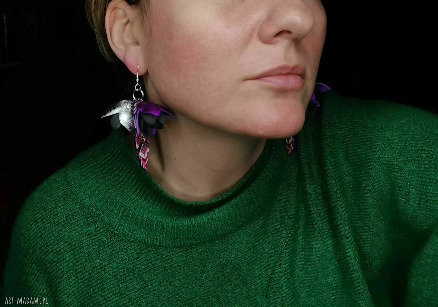 Kolczyki etno kwiaty duże w stylu boho folk - Ruda Klara