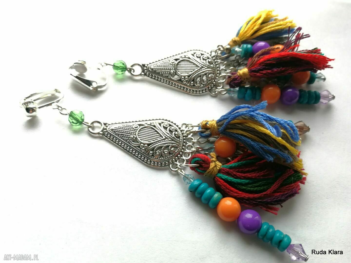 Ręcznie robione klipsy etno-boho Folk Box x1 - pojedyncza sztuka