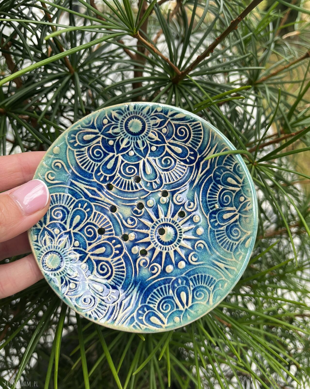 Etno ceramiczna mydelniczka okrągła