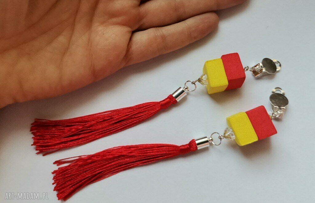 Klipsy etno boho folk z piórami - lekkie i długie X1 (Ruda Klara)
