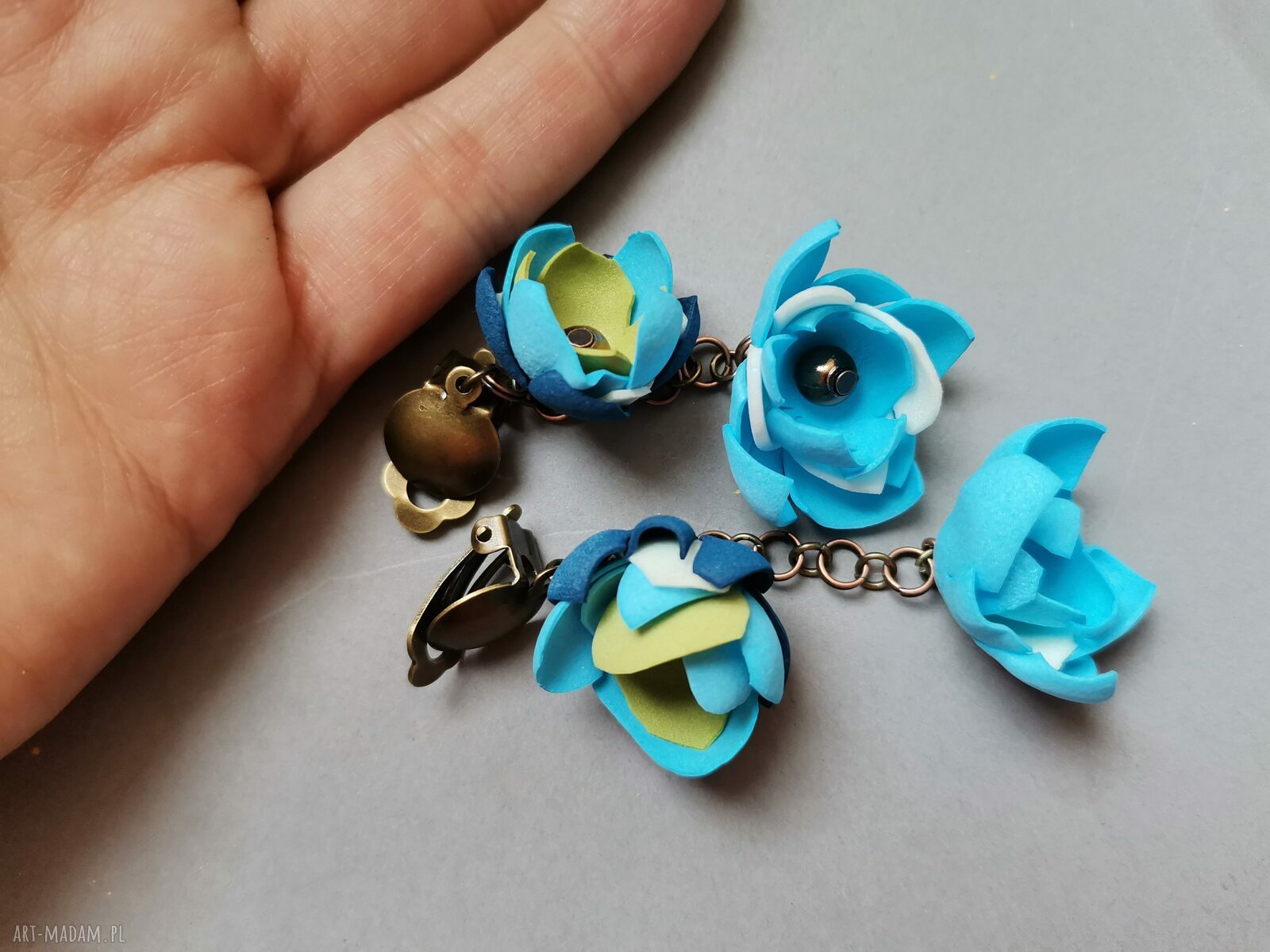 Klipsy etno boho kwiatowe orientalne - lekkie handmade (box x1)