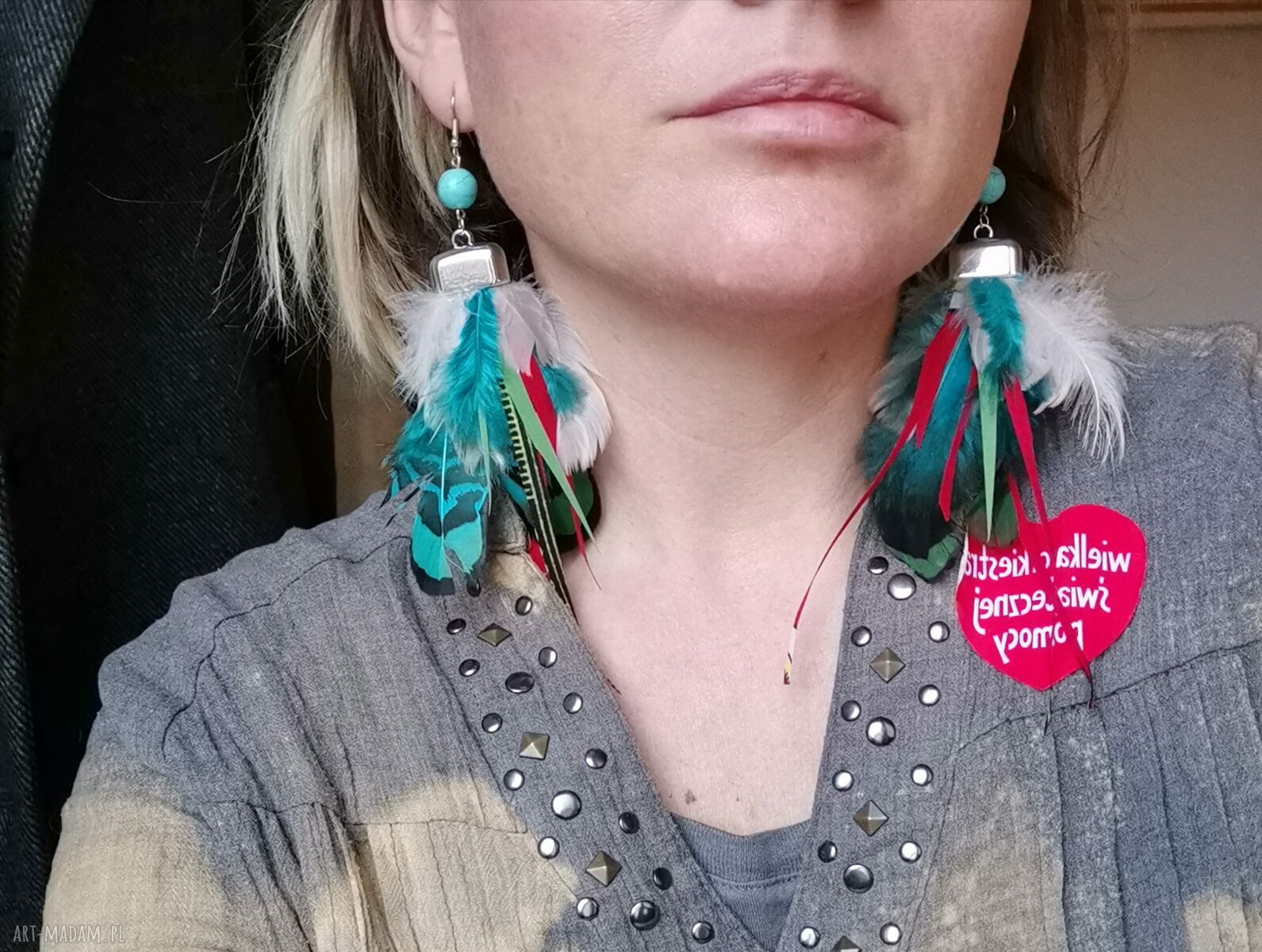 Kolczyki wiszące z piór etno i boho - kolorowe