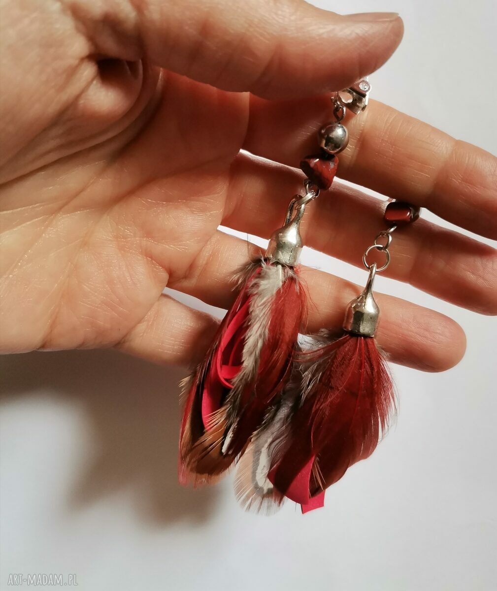 Klipsy etno boho z lekkimi piórami - box x1