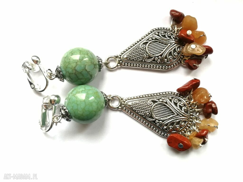 Kolorowe klipsy etno boho w stylu hipi - handmade