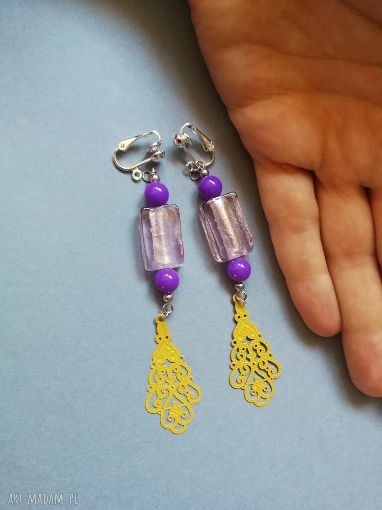 Klipsy etno boho filigran - lekkie żółte chwosty folk
