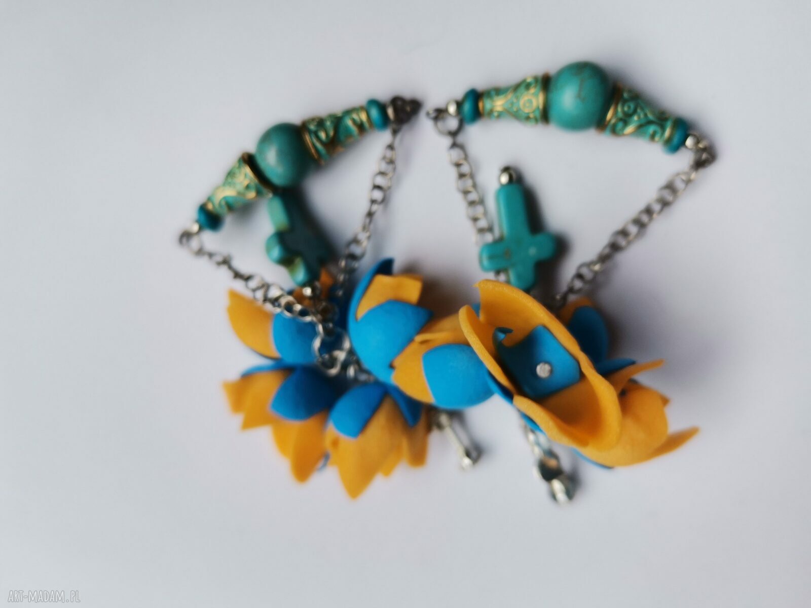 Klipsy etno boho wiszące kwiaty orient - klipsy handmade na uszy bez przekłuwania