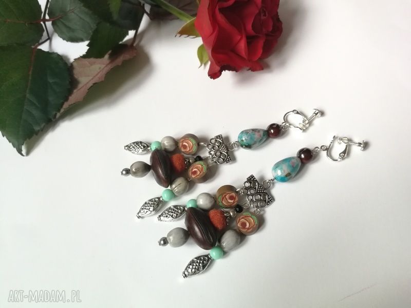 Klipsy etno boho wiszące handmade - chwosty i folkowy klimat