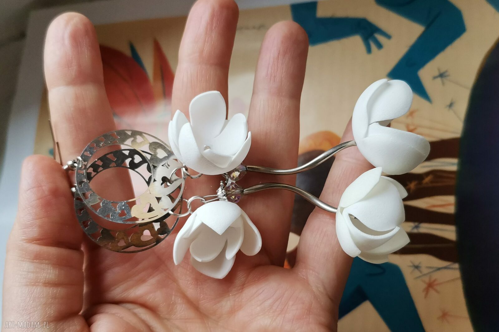 Kwiatowe kolczyki boho etno wiszące - konwalia i jaśmin (Box x1)