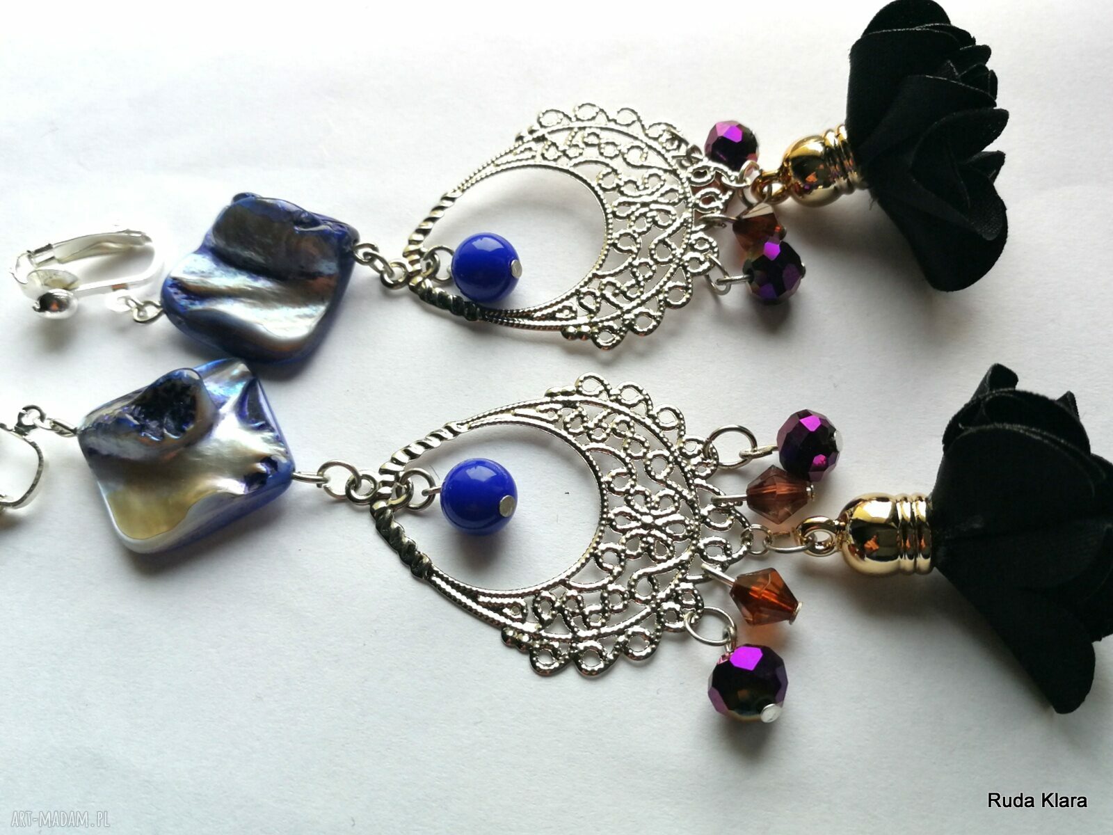 Klipsy etno boho handmade folk - wiszące kwiaty (pojedyncza sztuka)