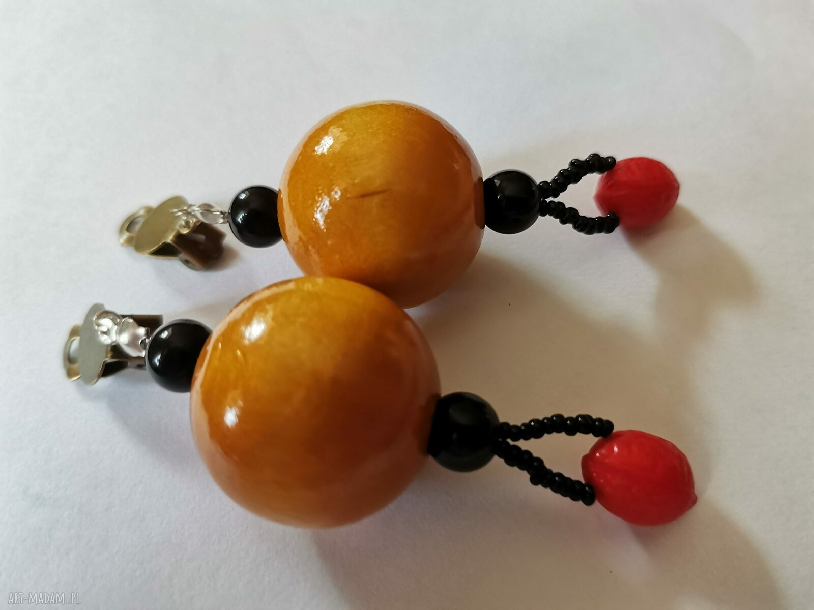 Autorskie klipsy etno-boho Ruda Klara - kolorowe drewno folk (box x1)