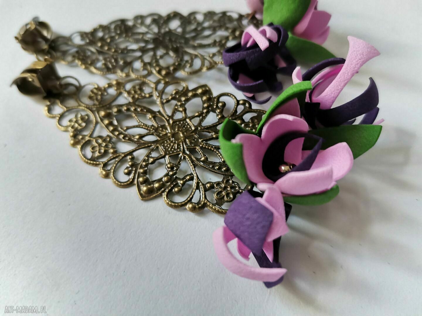 Klipsy etno boho folk Frida - kwiaty na klipsach (handmade)