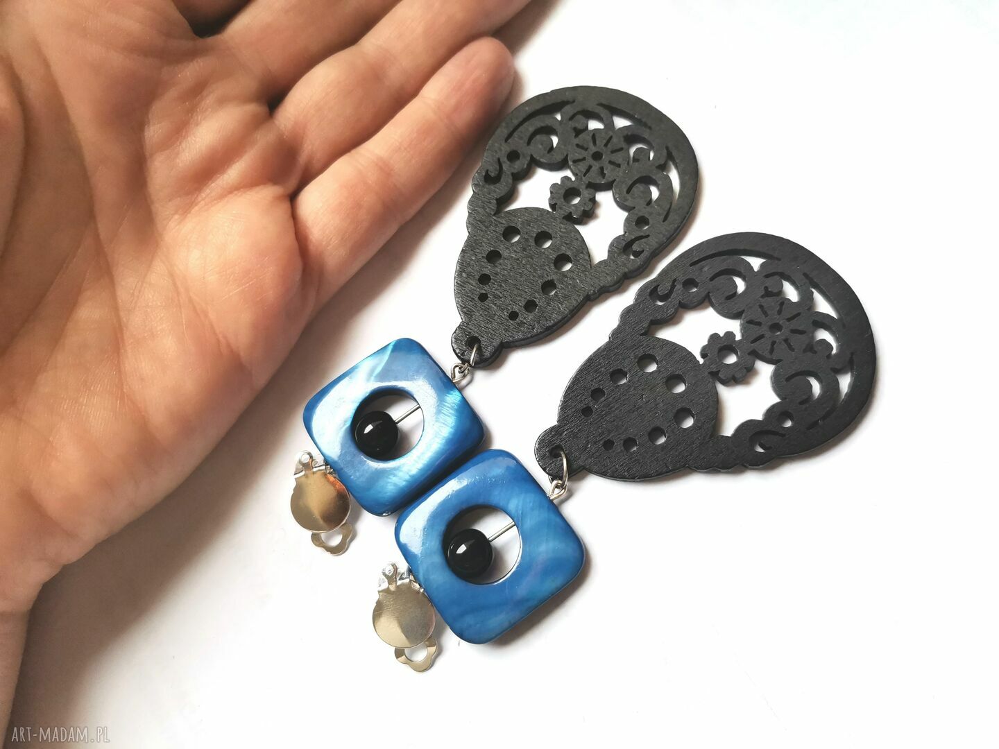 Klipsy Etno Boho Orient Box x1 - muszle i drewniane akcenty