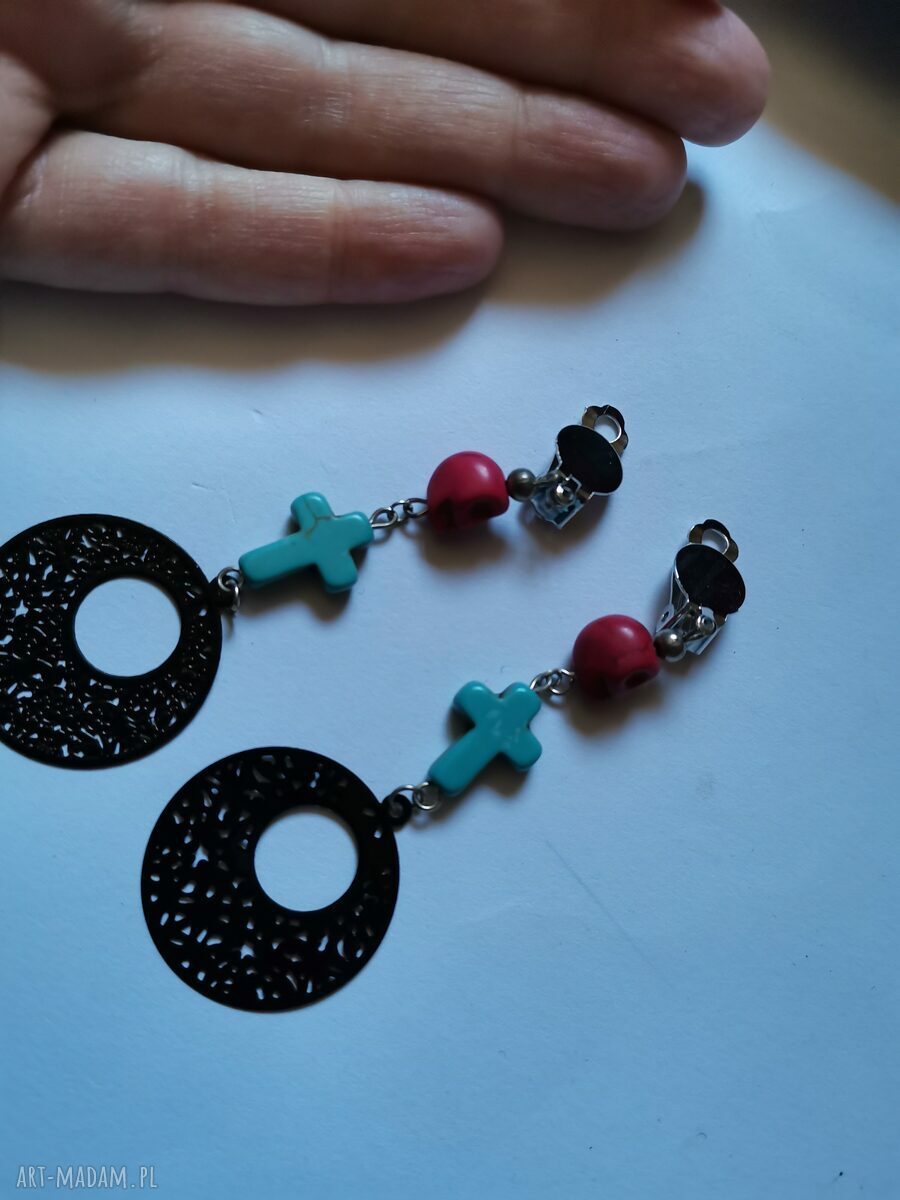 Klipsy etno boho orient box x1 z motywem czaszki - ręcznie robione klipsy