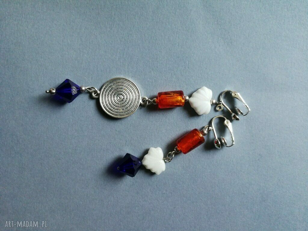 Asymetryczne klipsy etno boho folkowe z żółtymi chwostami (handmade)