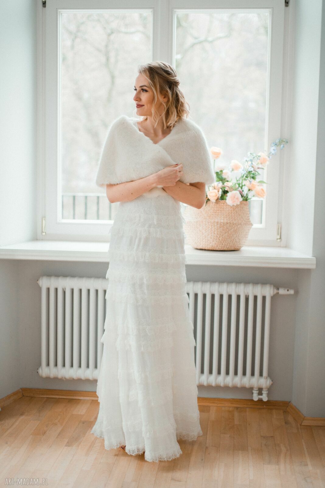 Etola ślubna Glamour Ivory - futerko i atłasowa podszewka, rozmiar M