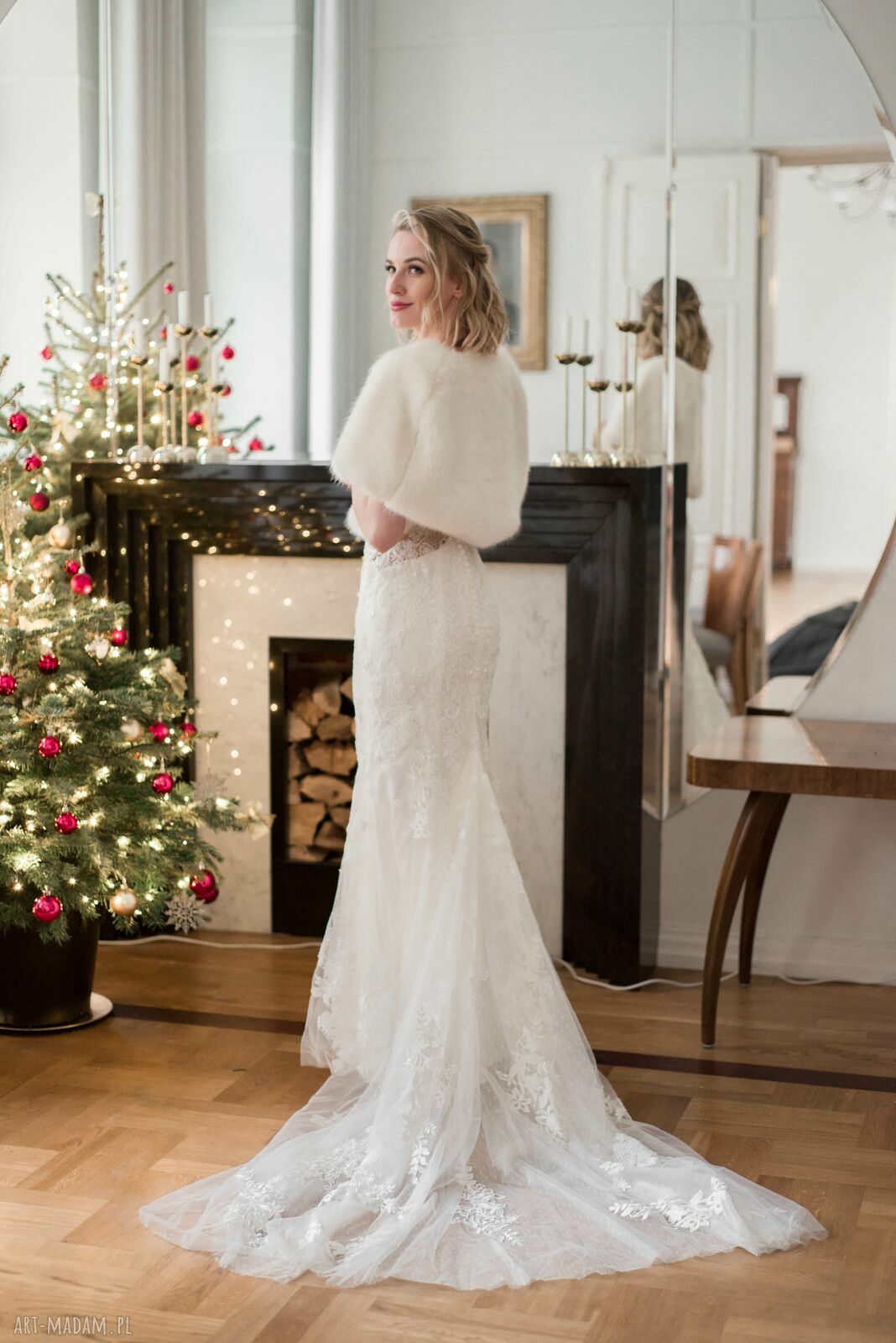 Etola ślubna Glamour Ivory - futerko i atłasowa podszewka, rozmiar M