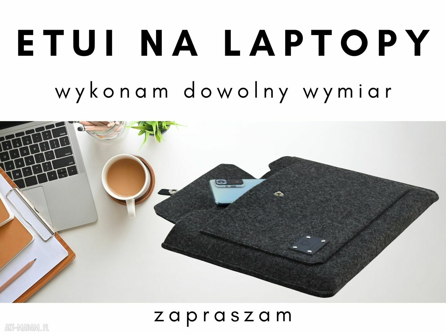 Etui na laptopa, pokrowiec, filc ze skórą kopertowy Ręcznie wykonane