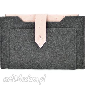 etui na tablet 7 - grafitowe z różową skórą strusia