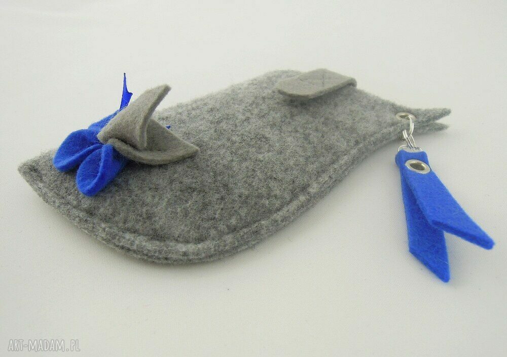 Etui na telefon Szare z Niebieskim Małe HandMade