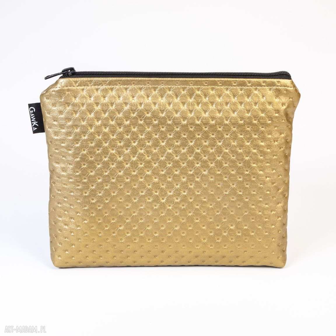 Złota, perforowana kosmetyczka - duże etui z usztywnianej ekoskóry 21x25 cm