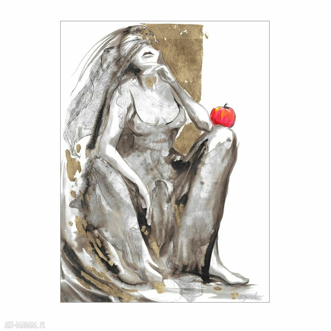 "EWA" grafika ręcznie malowana i złocona 75 x 55 cm