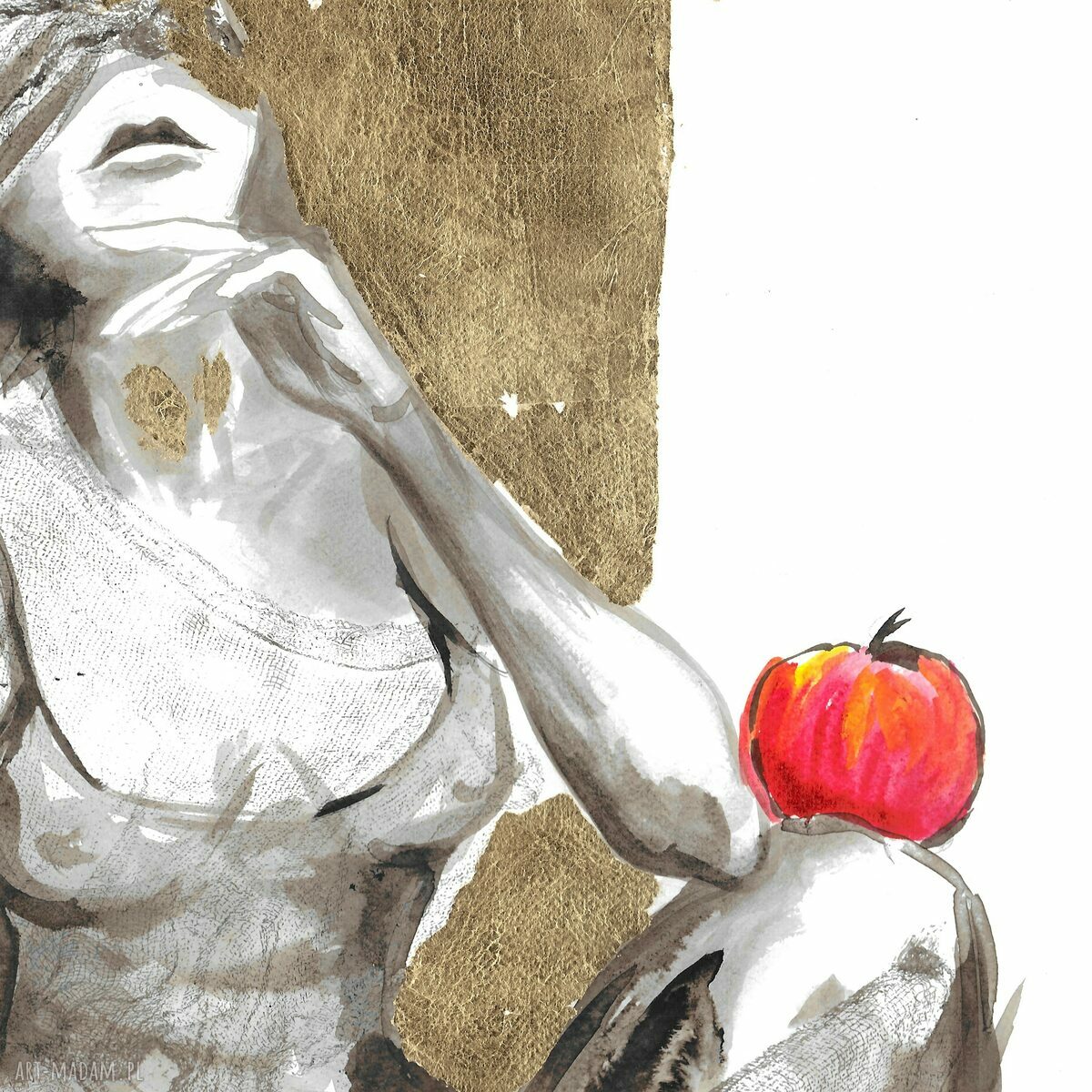 "EWA" grafika ręcznie malowana i złocona 75 x 55 cm