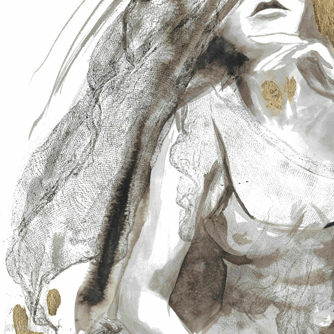 "EWA" grafika ręcznie malowana i złocona 75 x 55 cm