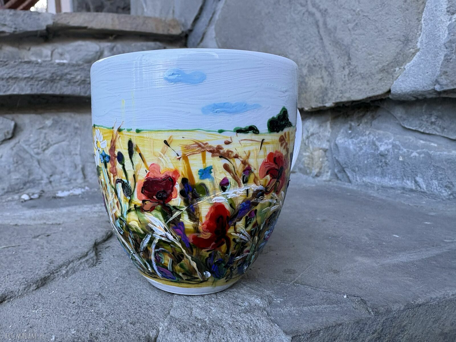 Porcelanowy kubek ręcznie malowany Łąka - 300 ml