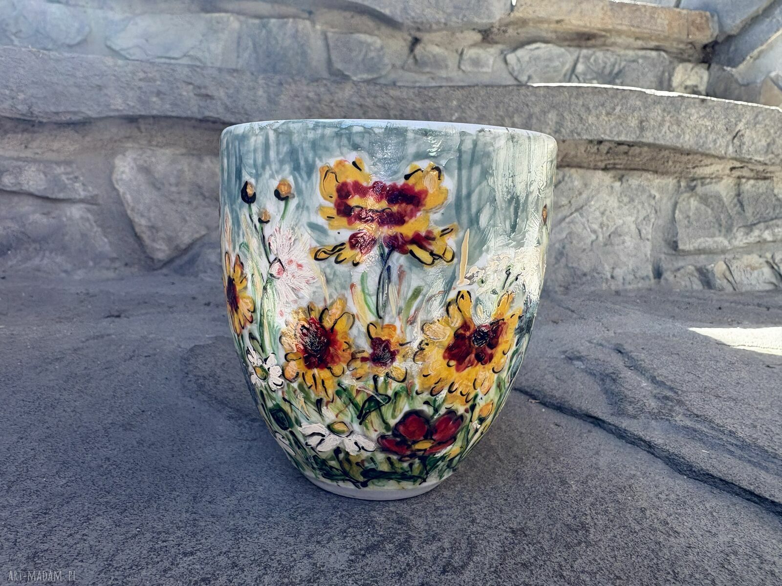 Porcelanowy kubek ręcznie malowany - Polne Kwiaty (300 ml)