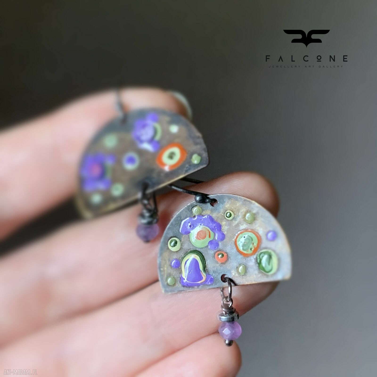 Ręcznie emaliowane kolczyki Exotic Flowers & Cosmic Lavender
