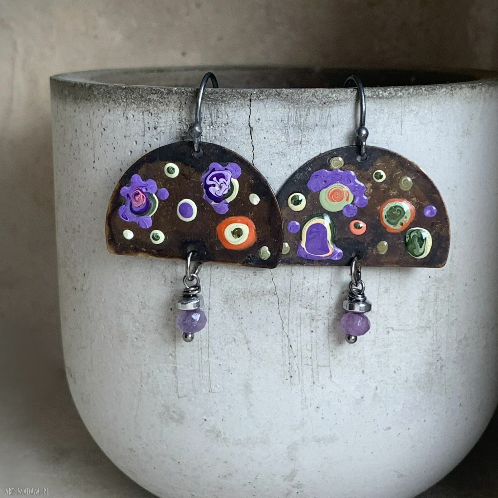 Ręcznie emaliowane kolczyki Exotic Flowers & Cosmic Lavender